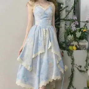 Aiertu - Gilded Frame Paintings of Heavenly Blue Skies Maxi Dress Mermaidcore Kawaii Academia Y2K Cottagecore Coquette Fairycore Dollette Princesscore