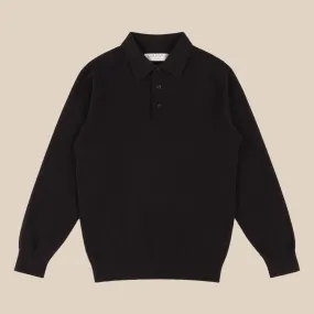 Cashmere polo shirt in dark brown
