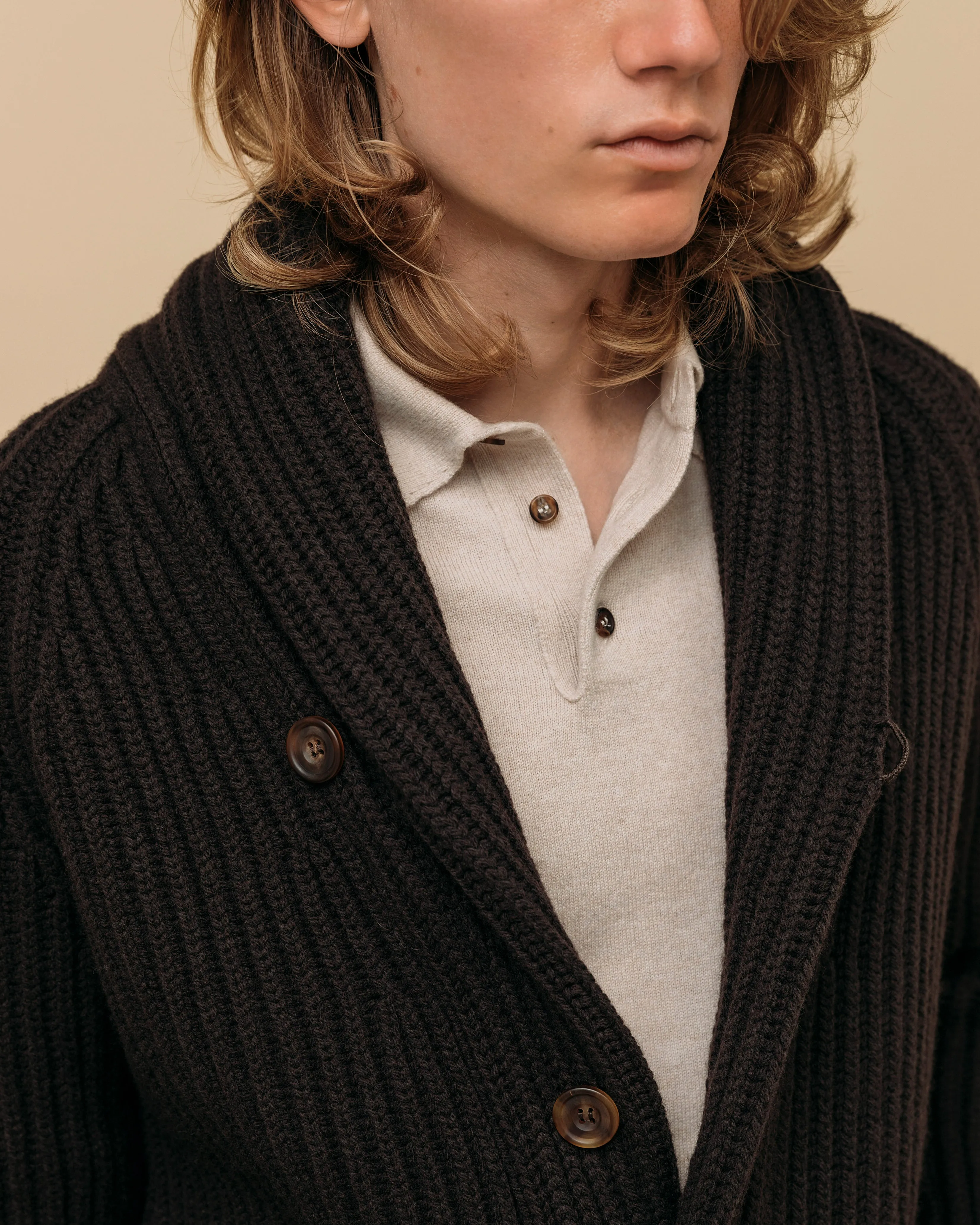 Cashmere polo shirt in oatmeal