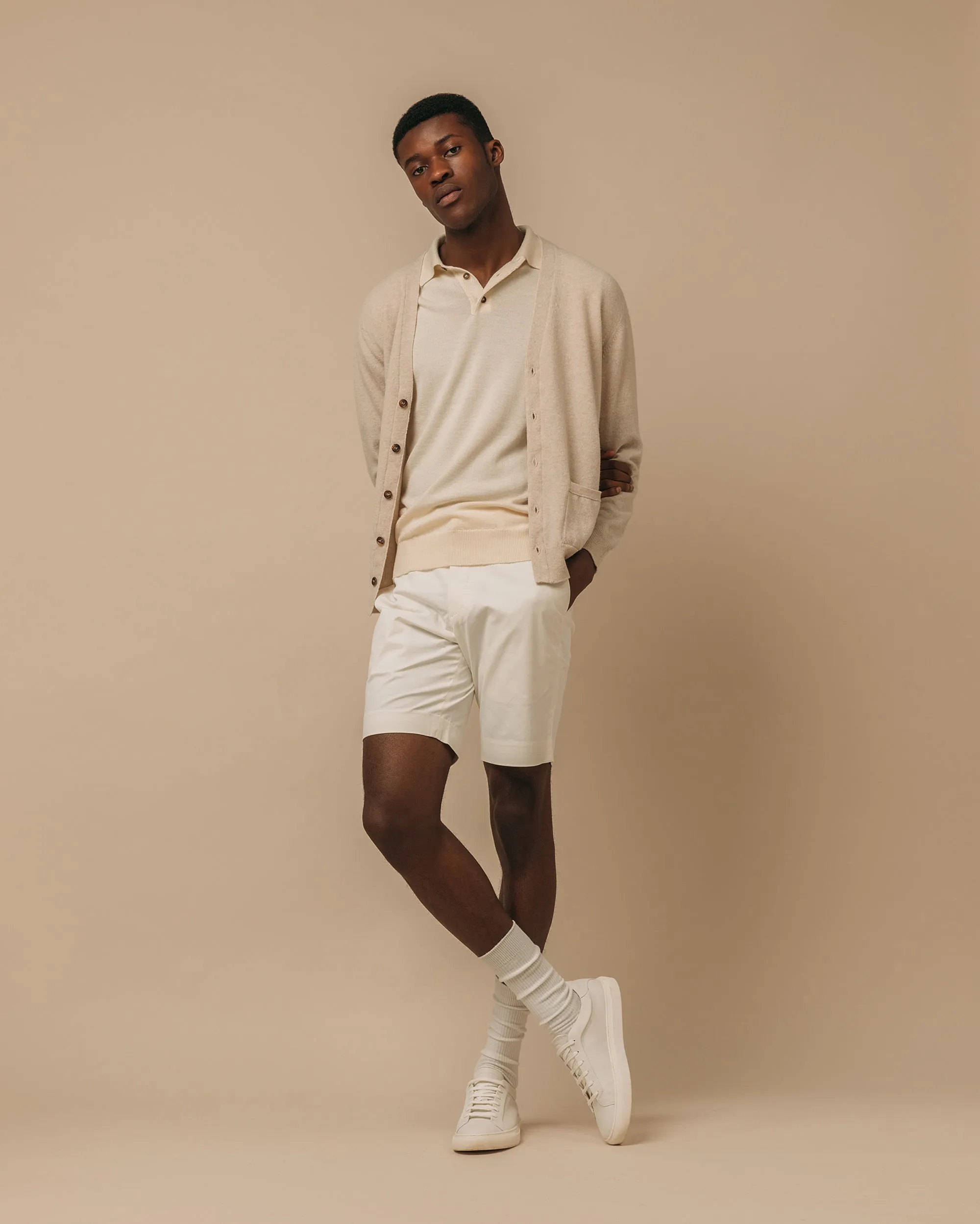 Cashmere silk tennis polo in cream