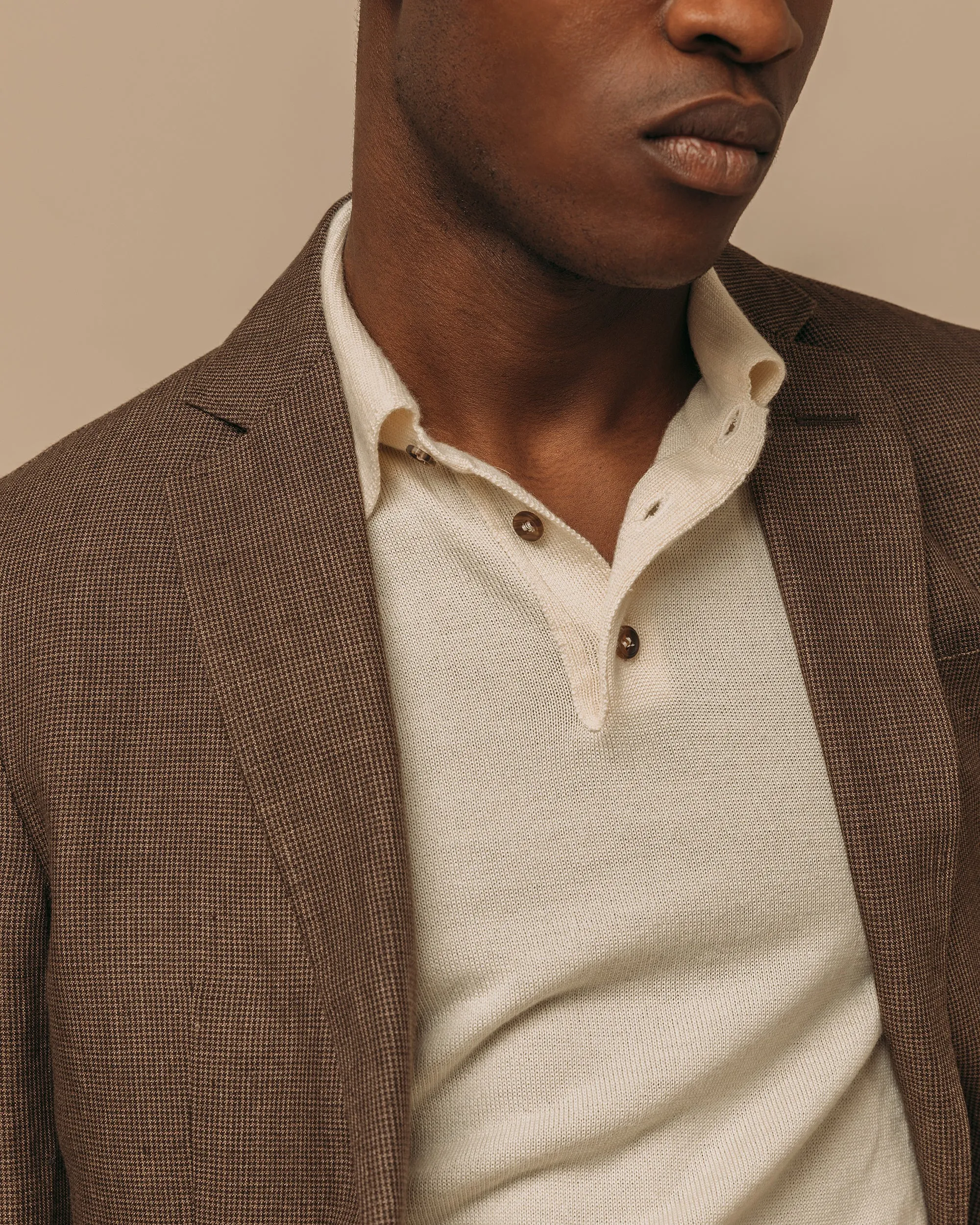 Cashmere silk tennis polo in cream