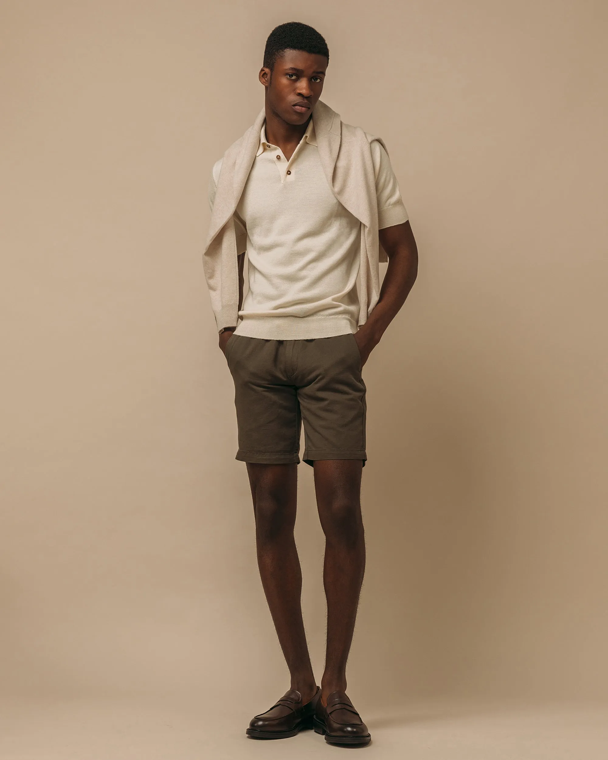 Cashmere silk tennis polo in cream