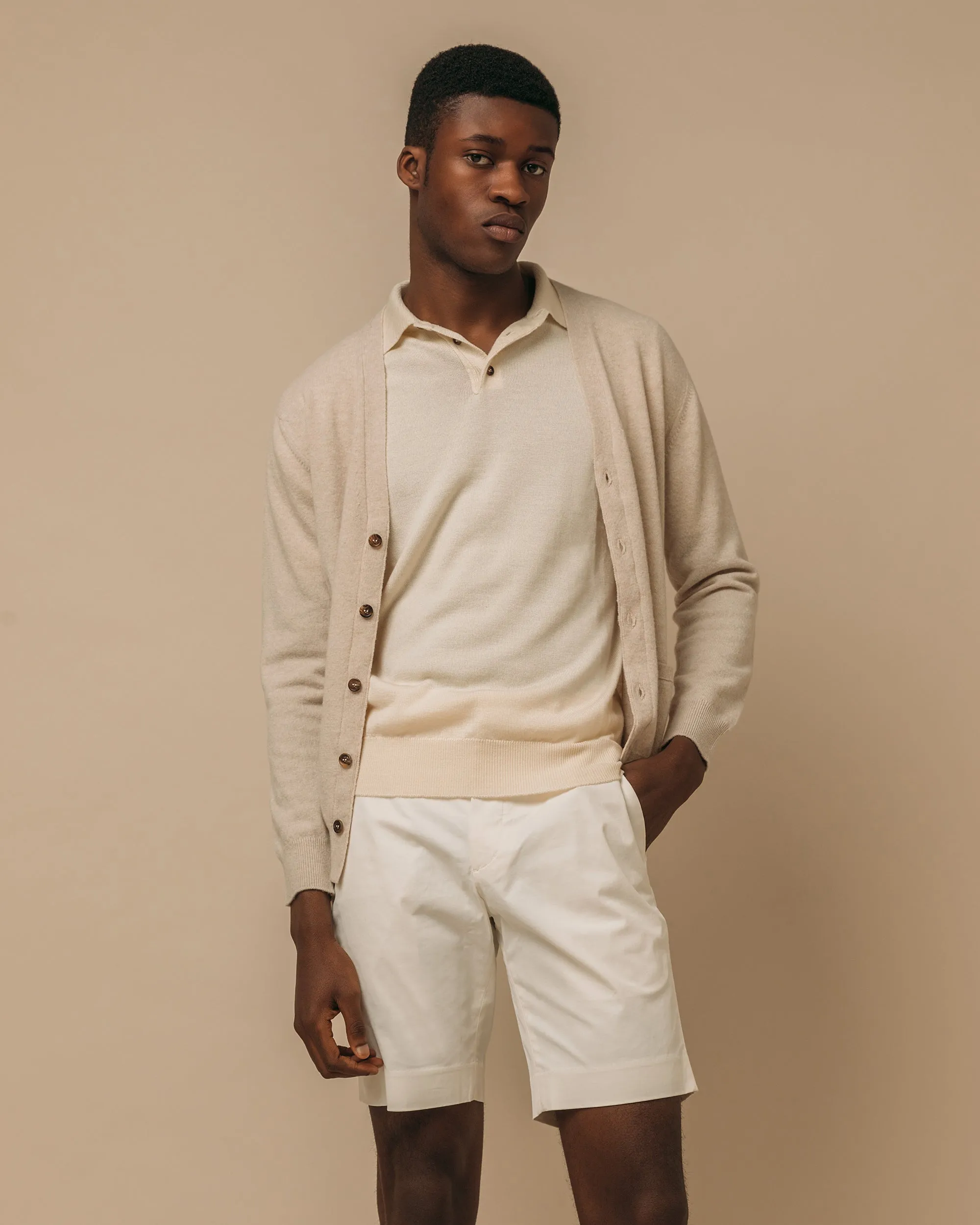 Cashmere silk tennis polo in cream