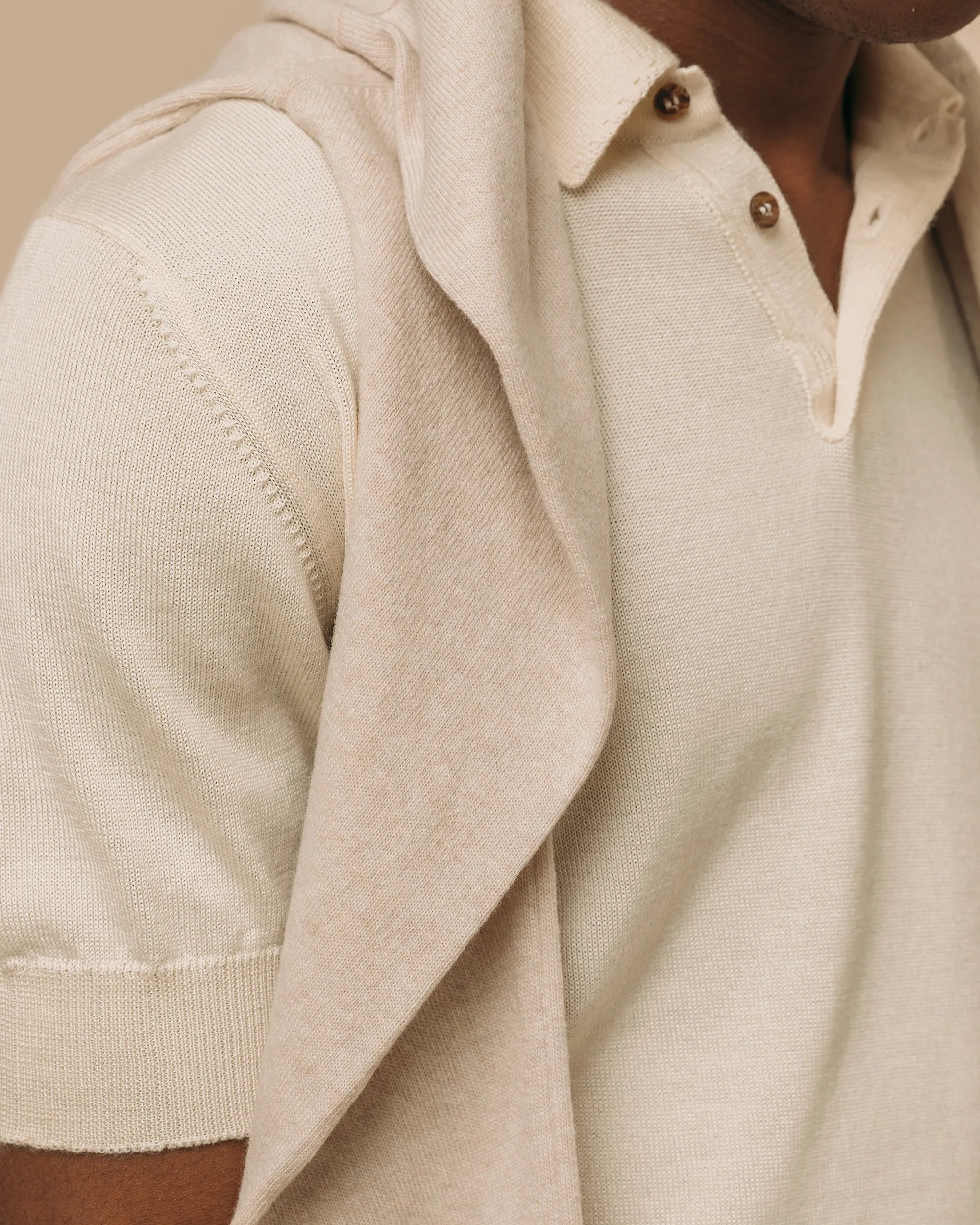 Cashmere silk tennis polo in cream