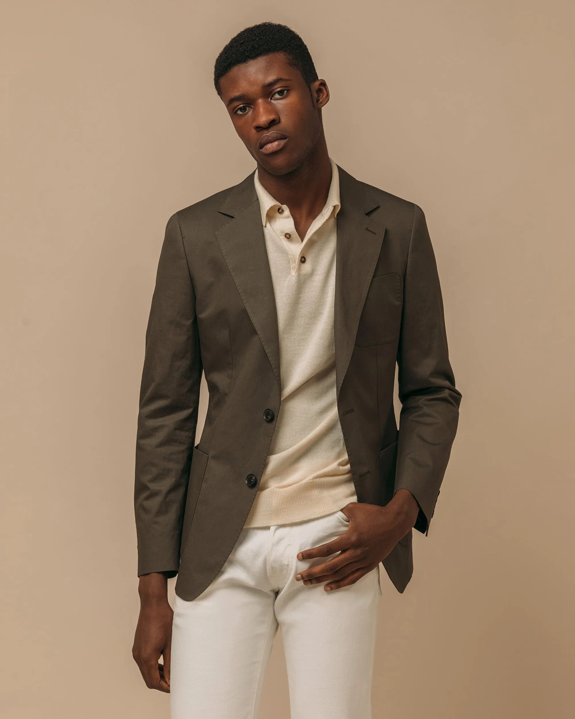 Cashmere silk tennis polo in cream