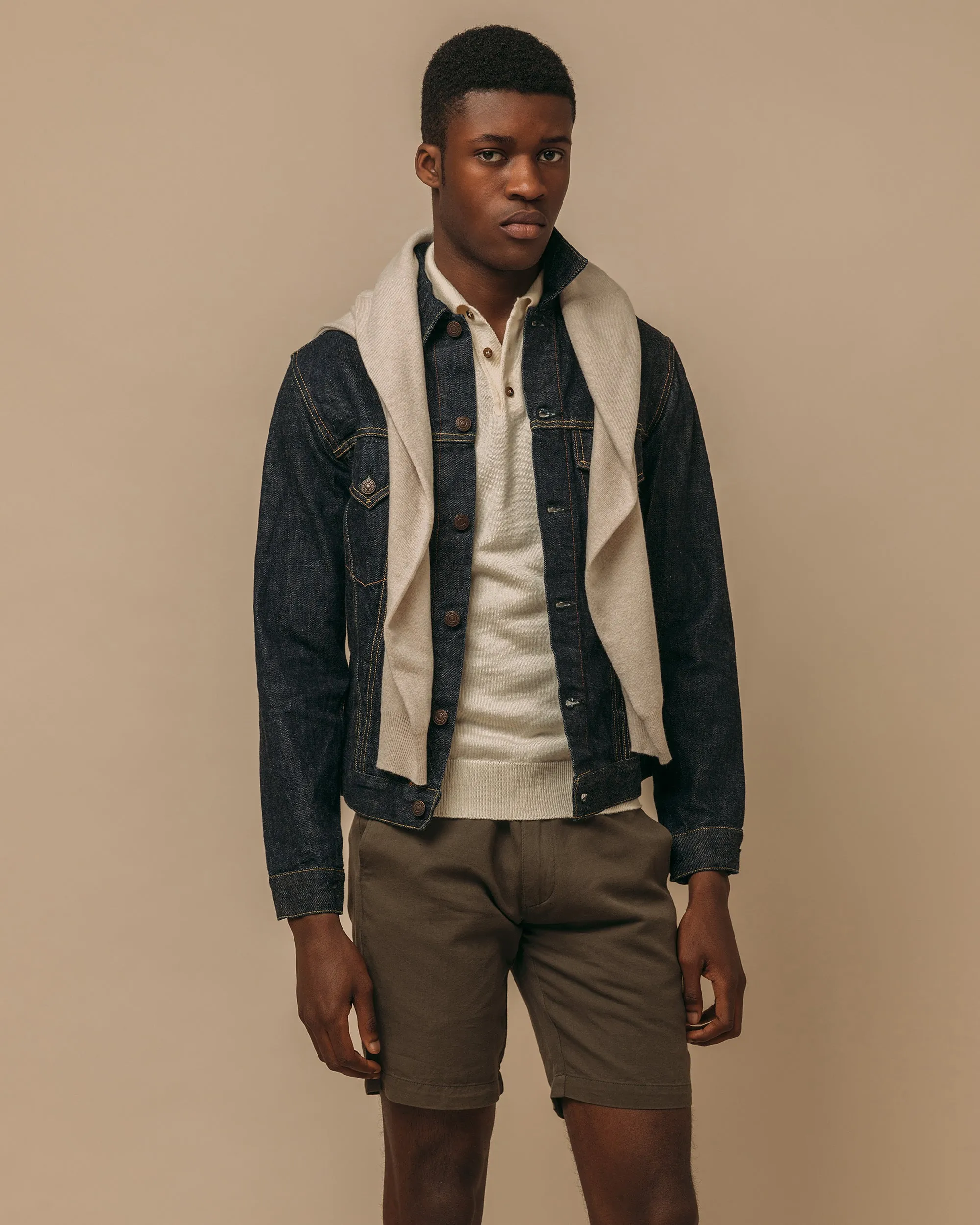 Cashmere silk tennis polo in cream