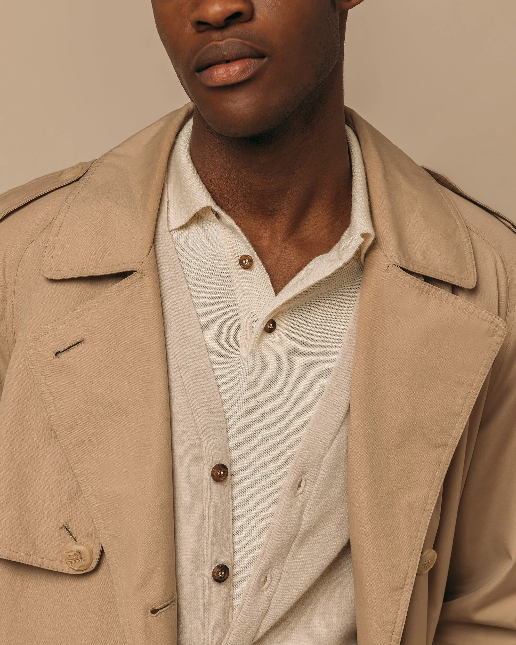 Cashmere silk tennis polo in cream