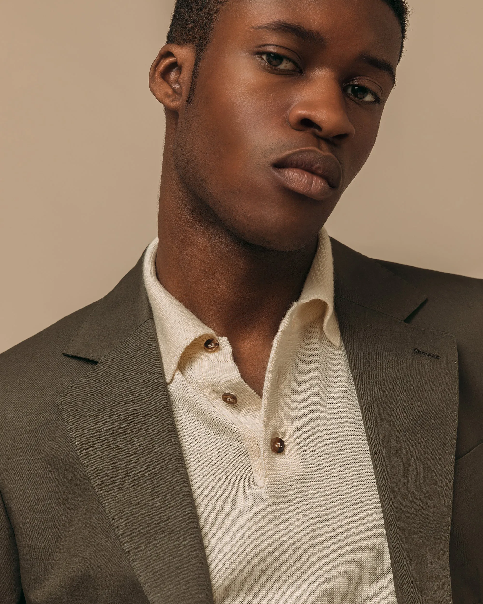 Cashmere silk tennis polo in cream