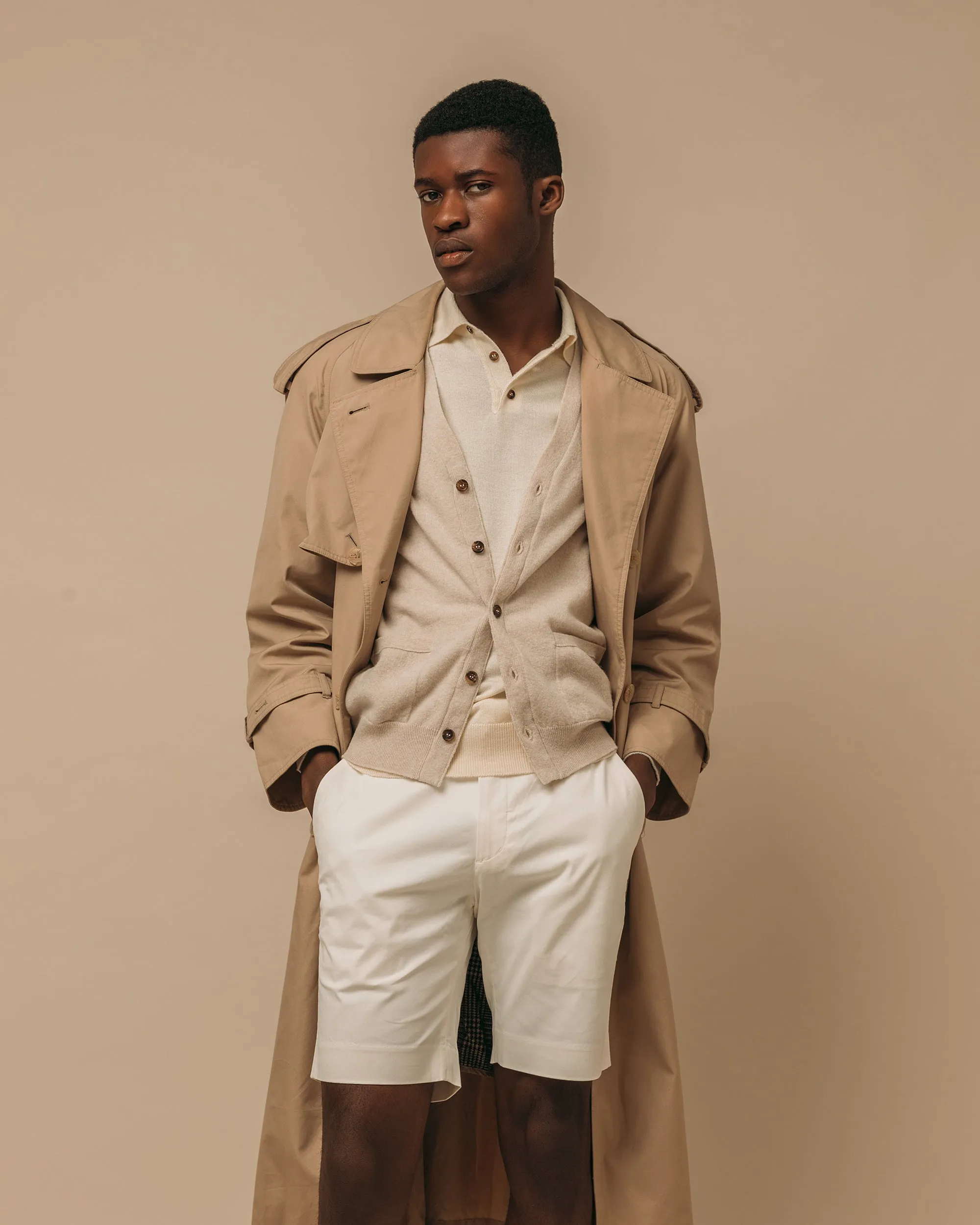 Cashmere silk tennis polo in cream