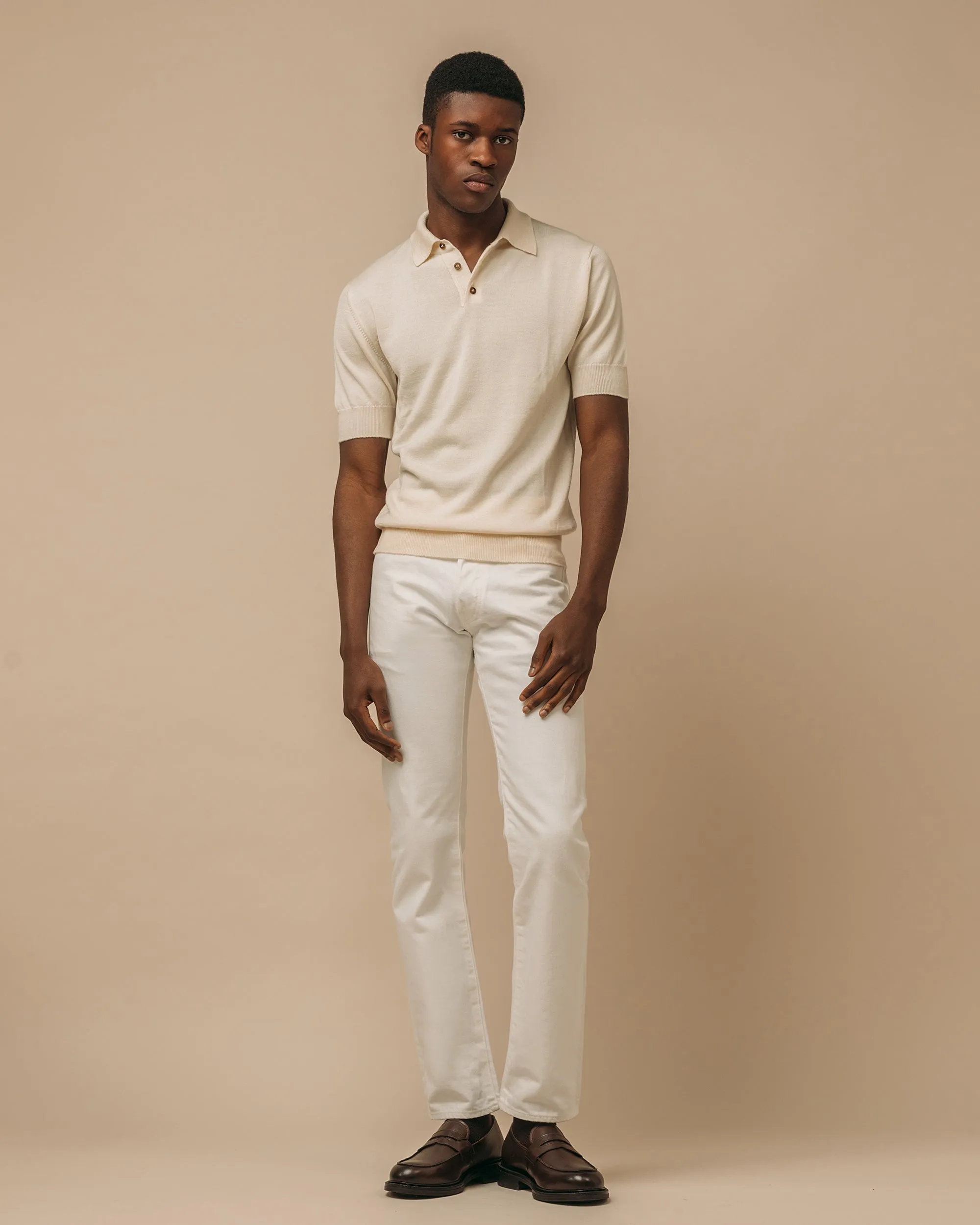 Cashmere silk tennis polo in cream