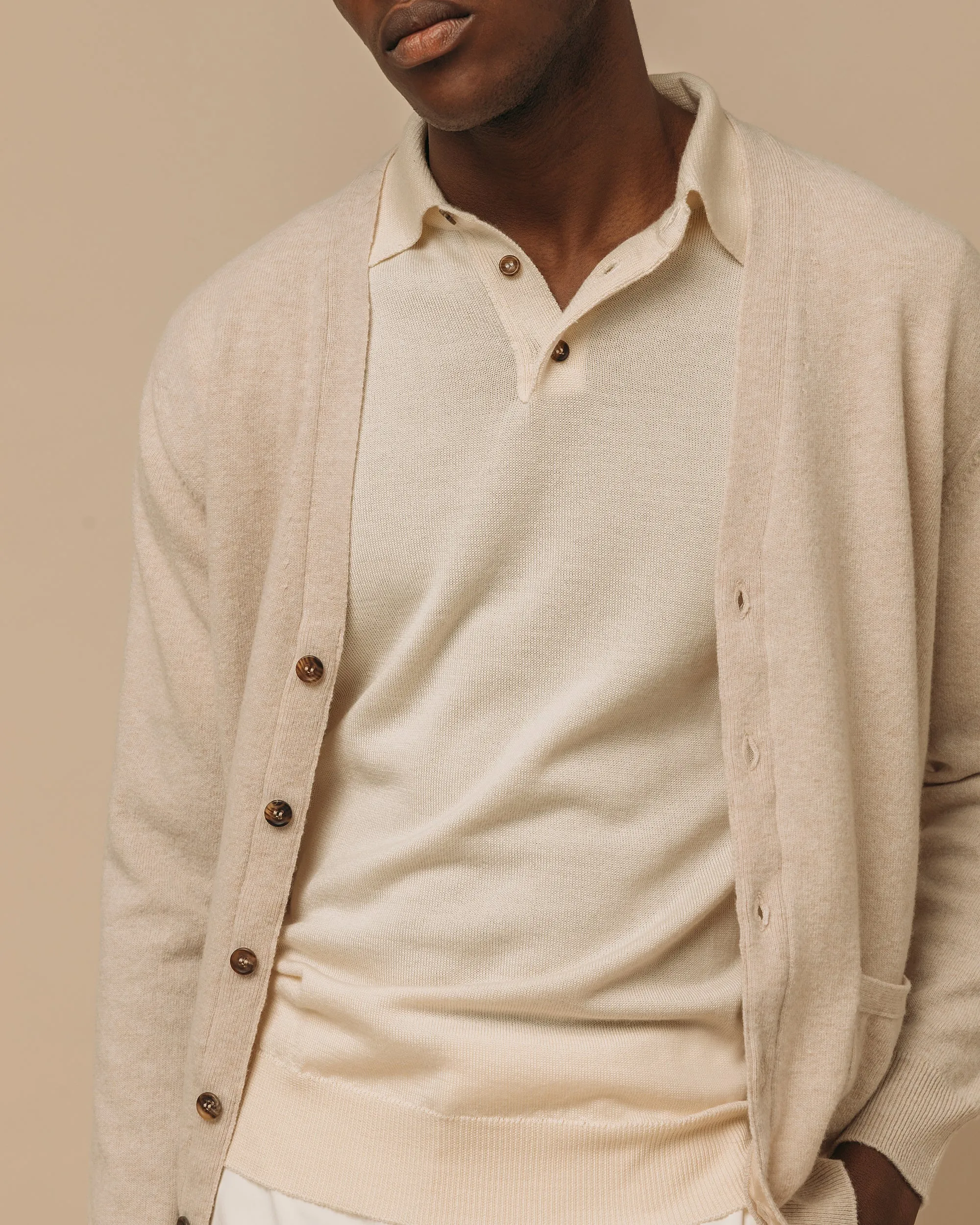 Cashmere silk tennis polo in cream