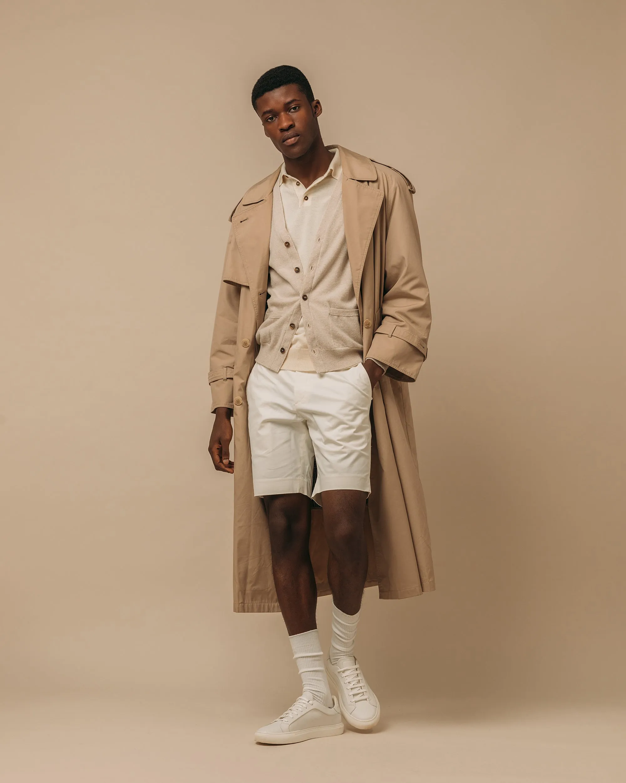 Cashmere silk tennis polo in cream