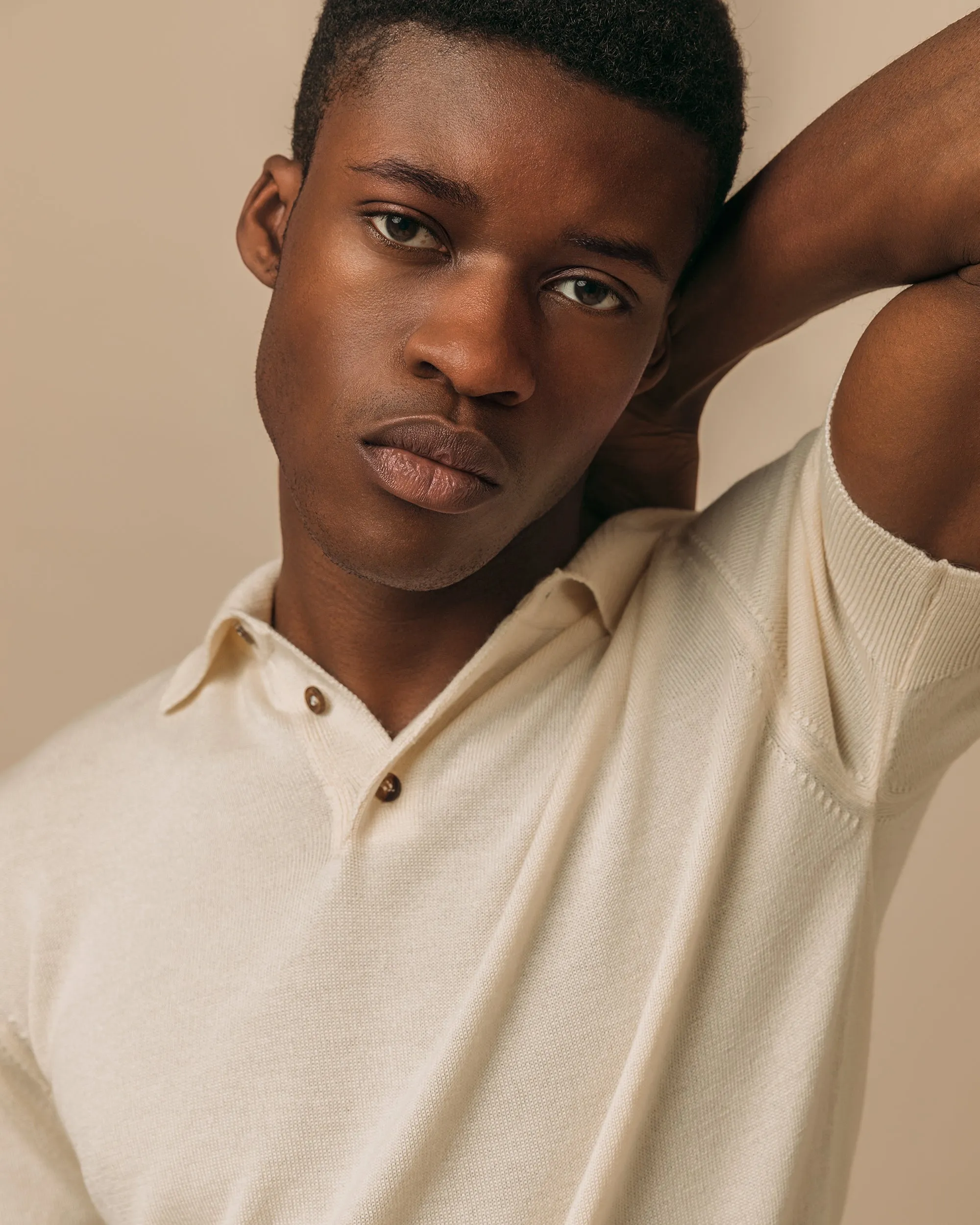 Cashmere silk tennis polo in cream