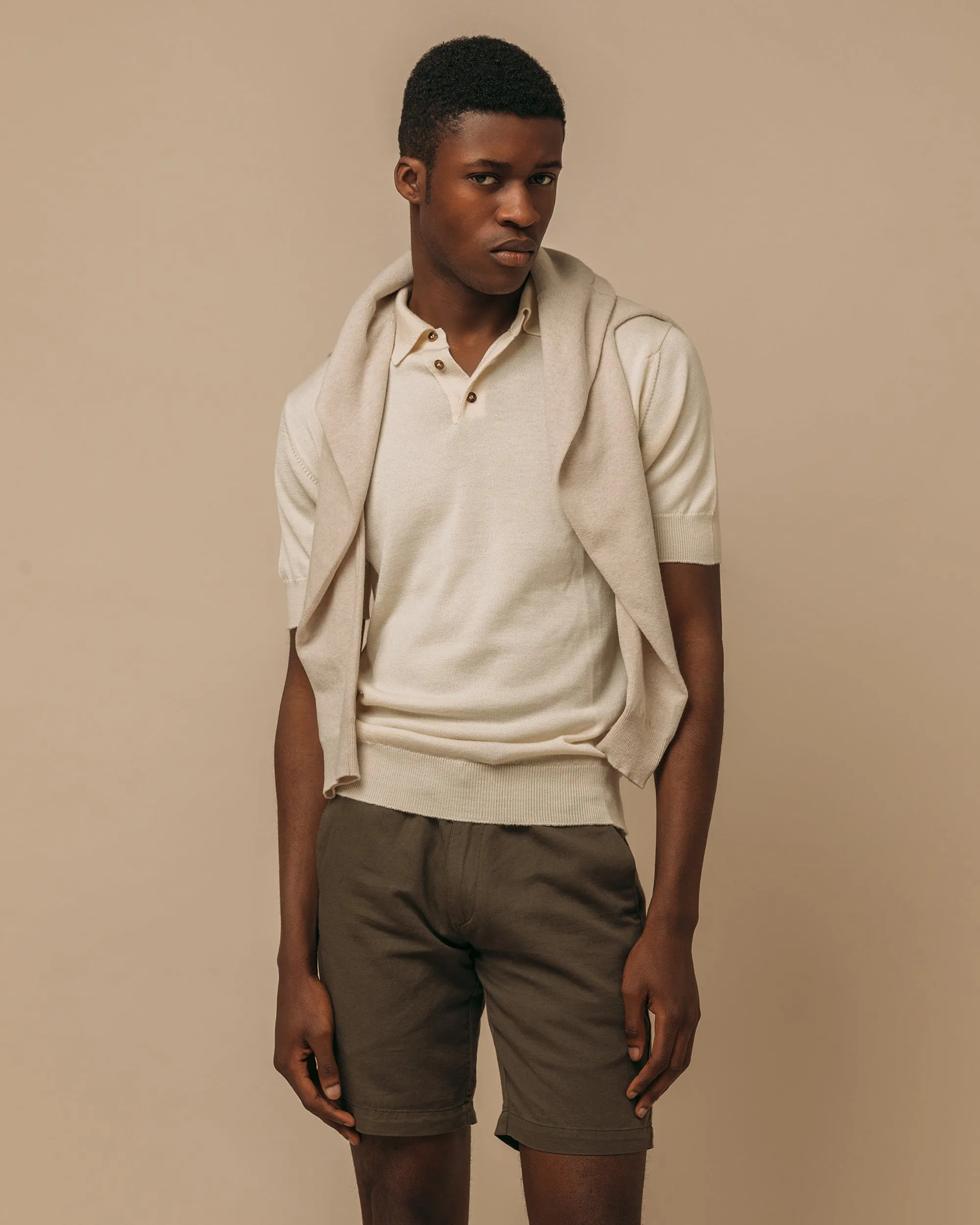 Cashmere silk tennis polo in cream