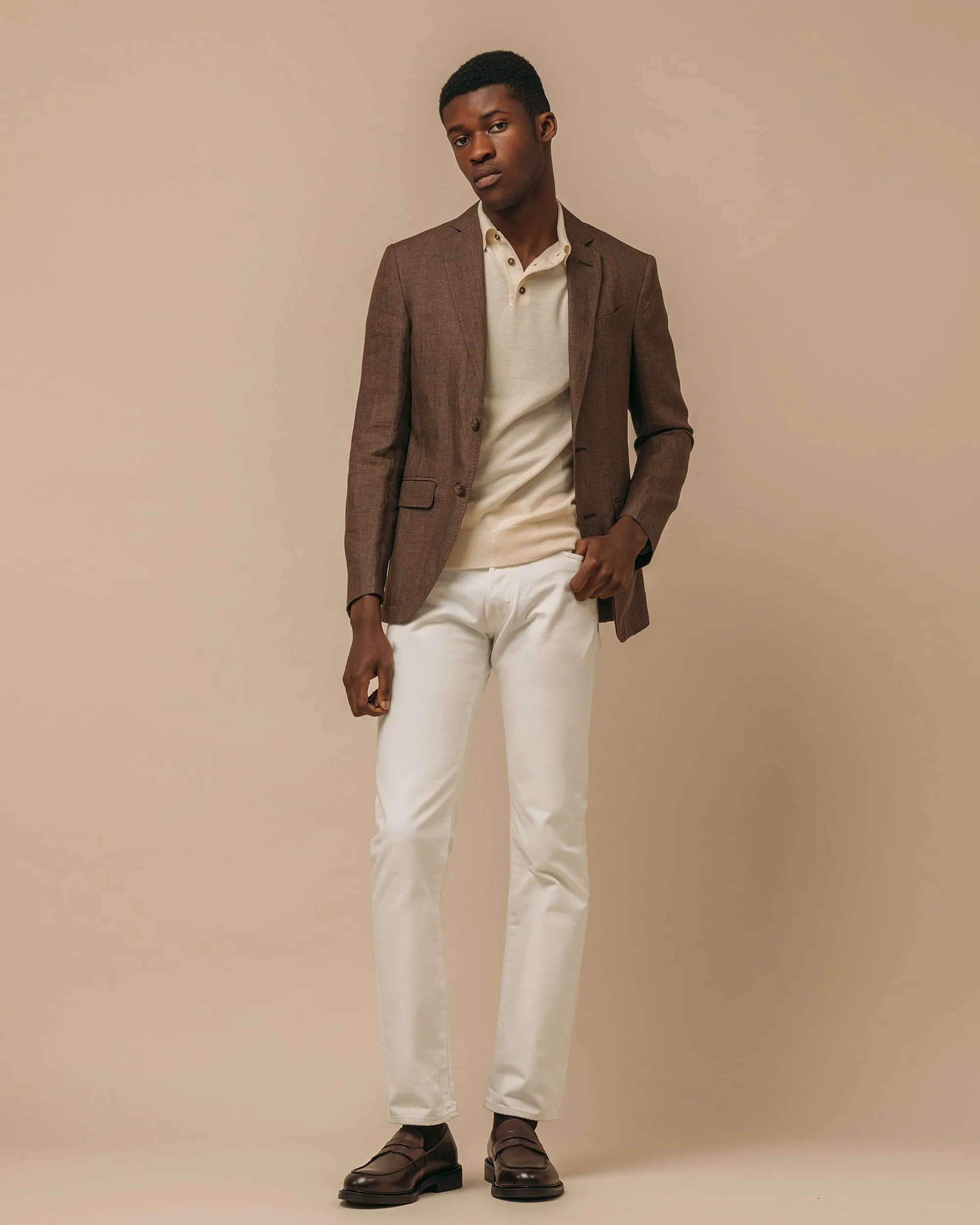 Cashmere silk tennis polo in cream