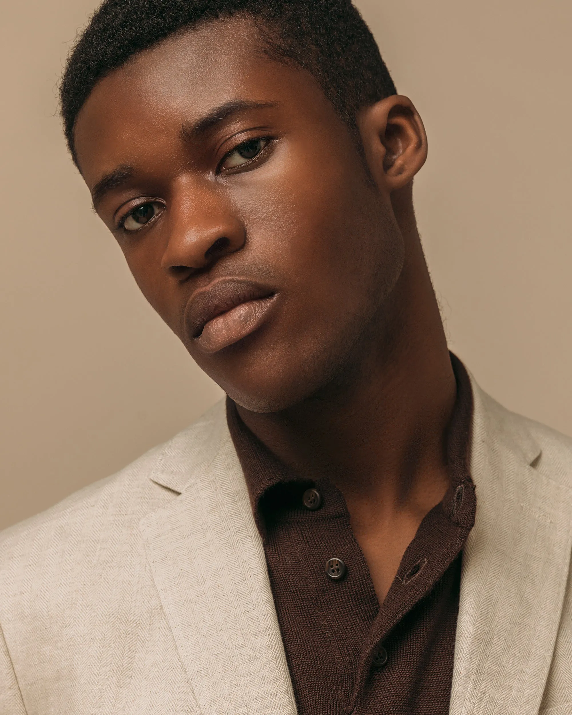 Cashmere silk tennis polo in dark brown