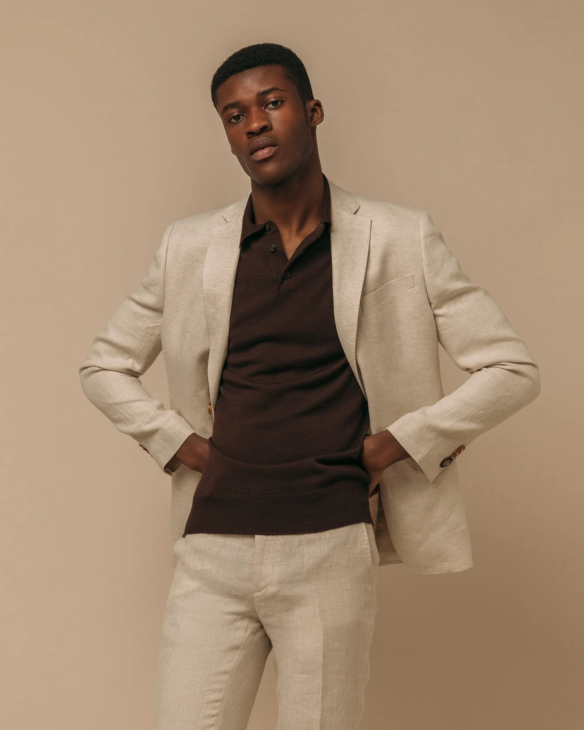Cashmere silk tennis polo in dark brown