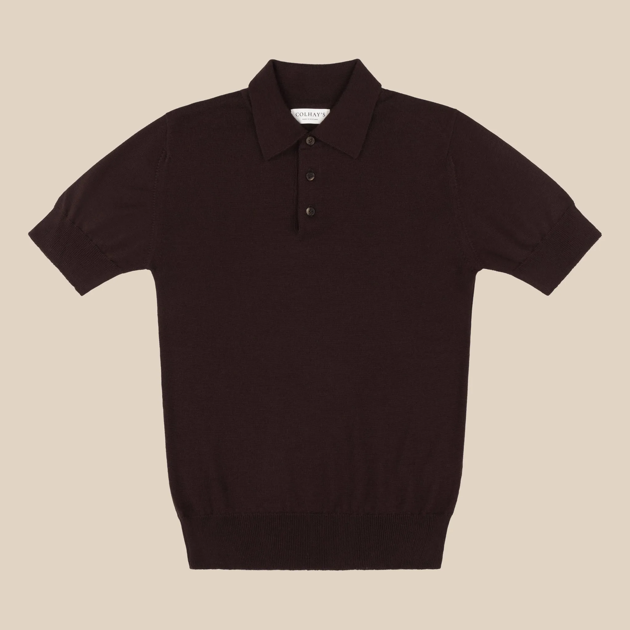 Cashmere silk tennis polo in dark brown