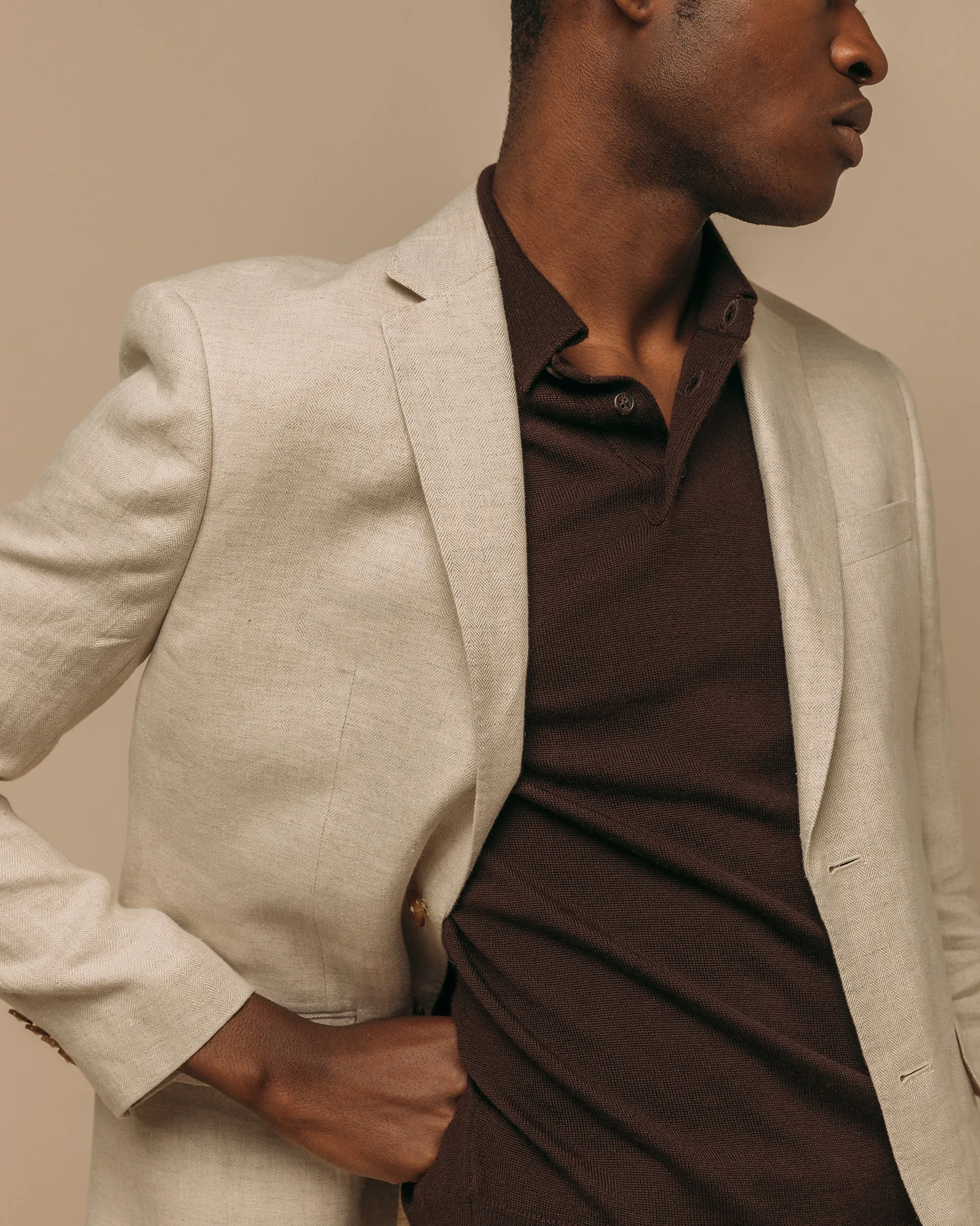 Cashmere silk tennis polo in dark brown