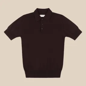 Cashmere silk tennis polo in dark brown