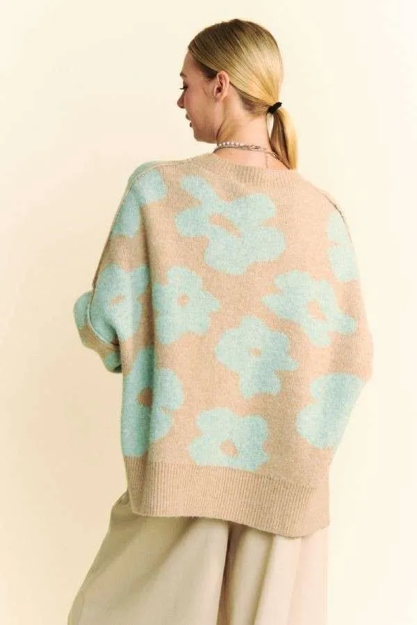 Floral Long Sleeve Loose Fit Pullover Knit Sweater