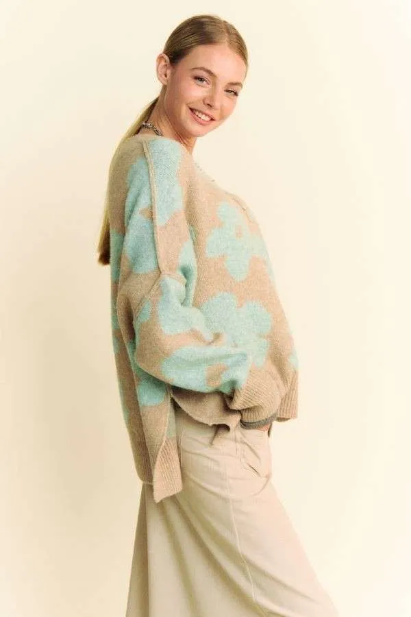 Floral Long Sleeve Loose Fit Pullover Knit Sweater