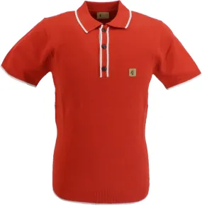 Gabicci Vintage Mens Poppy Red Lineker Short Sleeve Knitted Polo Shirt