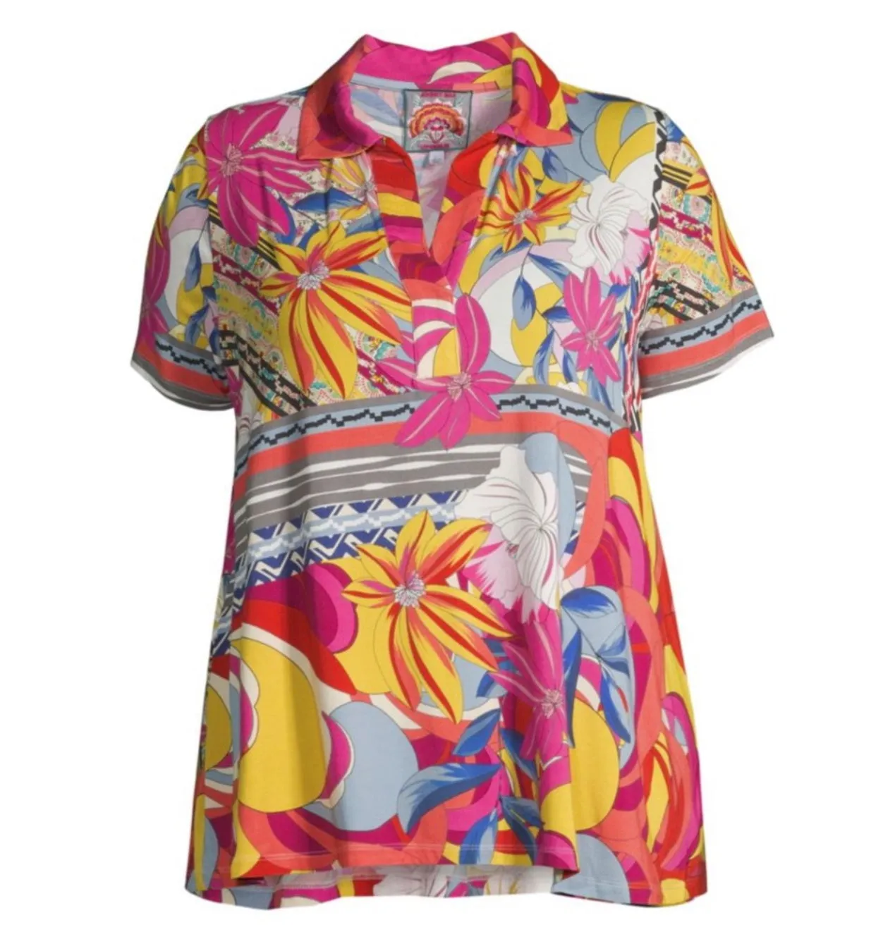 Johnny Was Rachel Short Sleeve Polo Plus Size 1X
