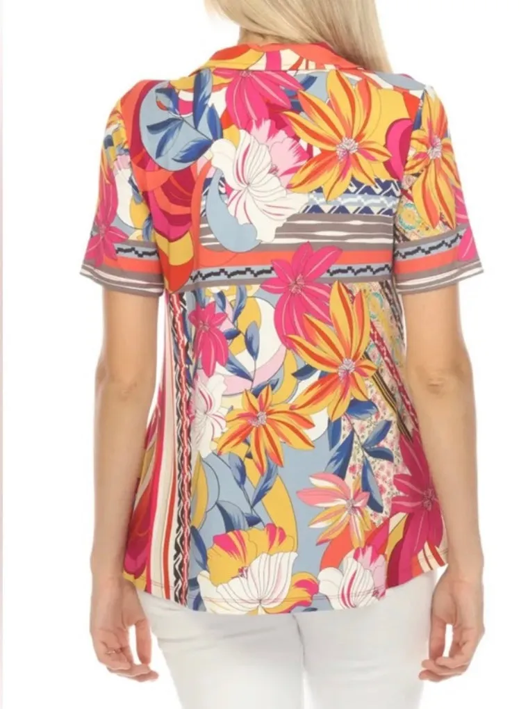Johnny Was Rachel Short Sleeve Polo Plus Size 1X