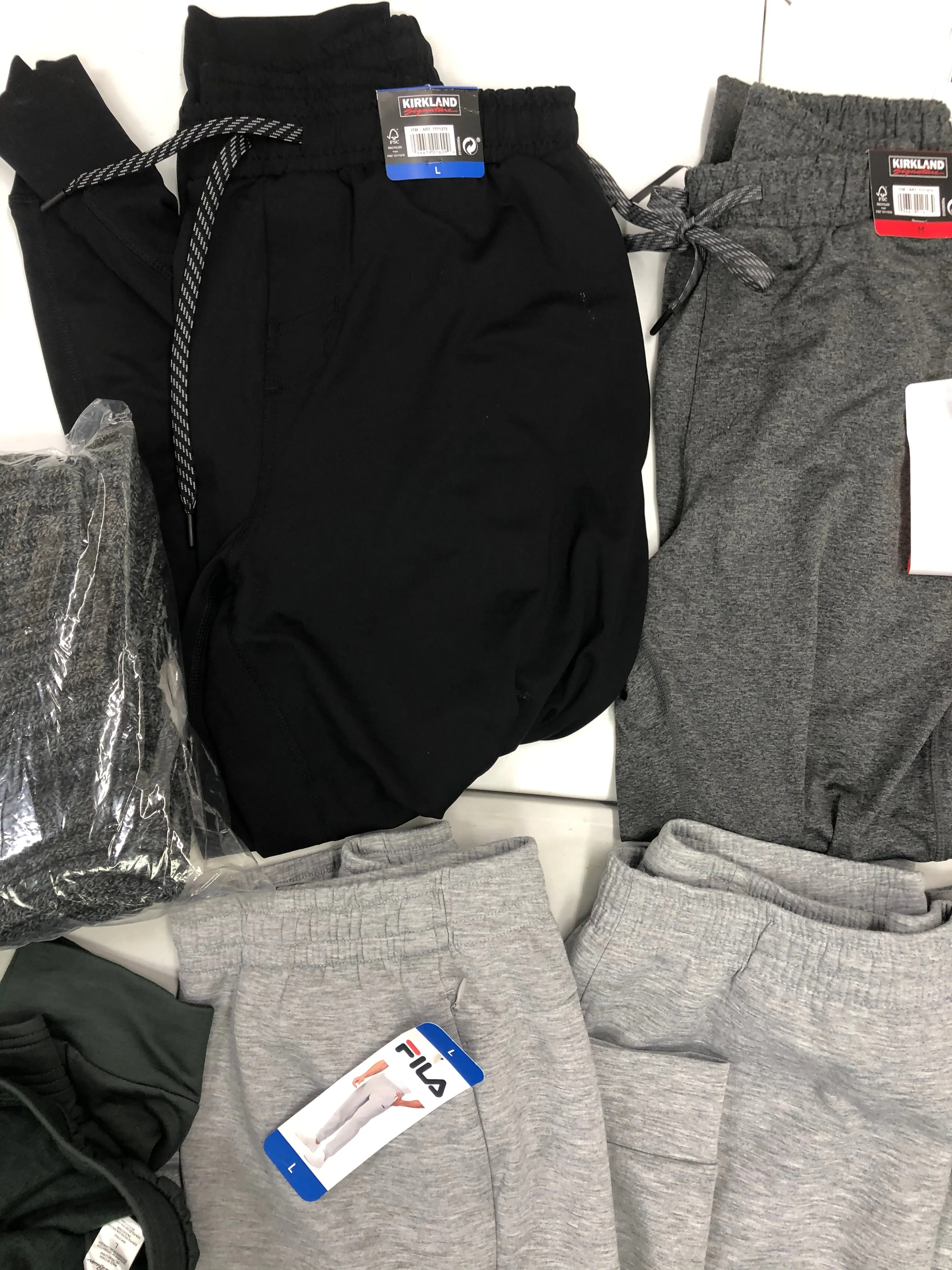 Men's Clothing Sweatpants and more Wholesale Lot, FILA, EDDIE BAUER, STEVE MADDEN, KIRKLAND and more, 8 items, Shelf Pulls, MSRP $381