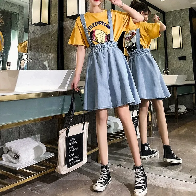 Moena Denim Suspenders Skirt