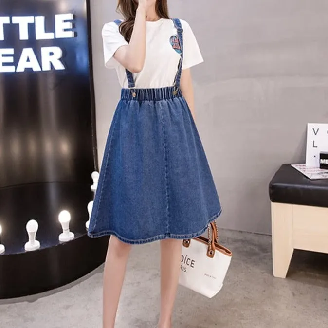 Moena Denim Suspenders Skirt