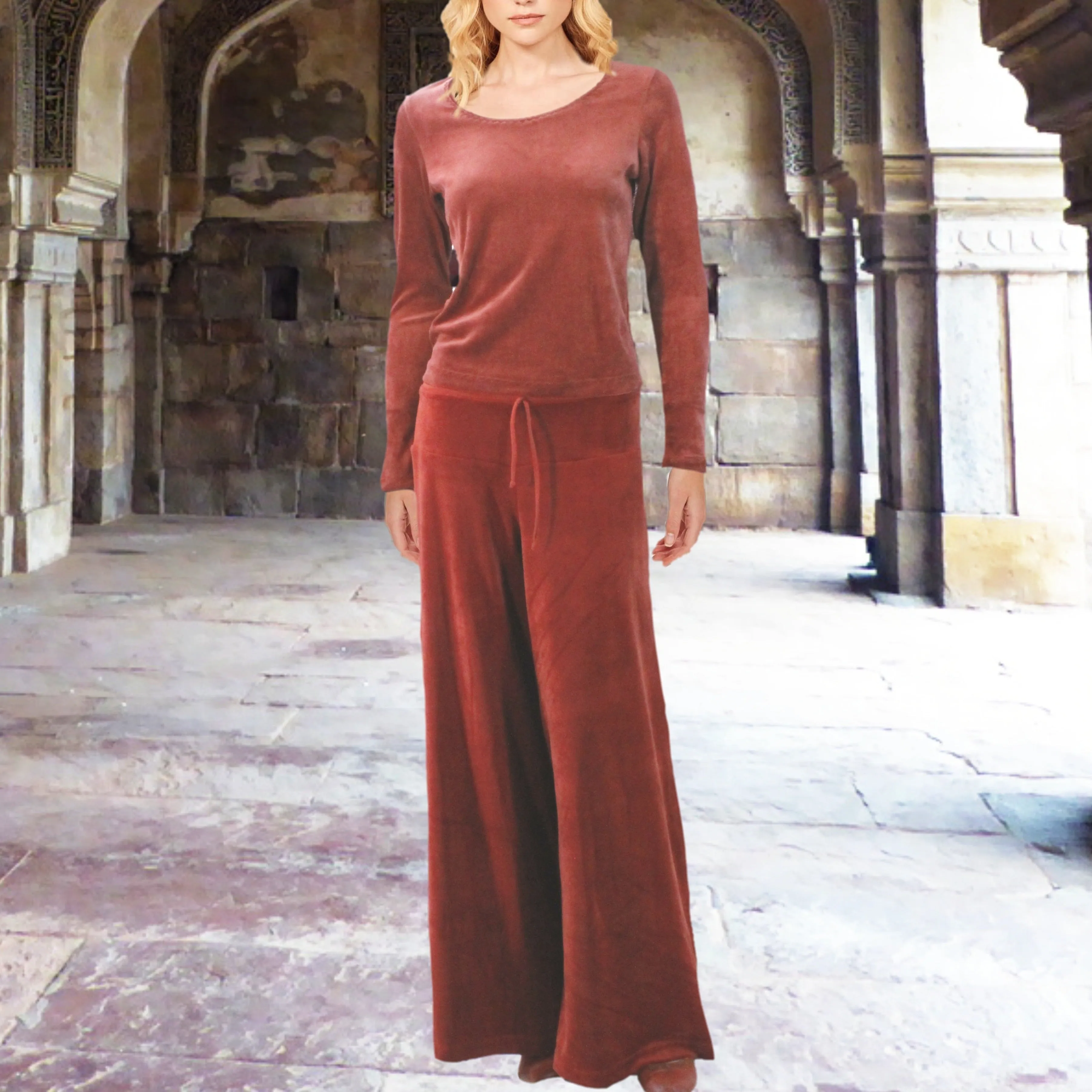 Palazzo broek in soepele nicky velours / Palazzo pants in cotton velvet