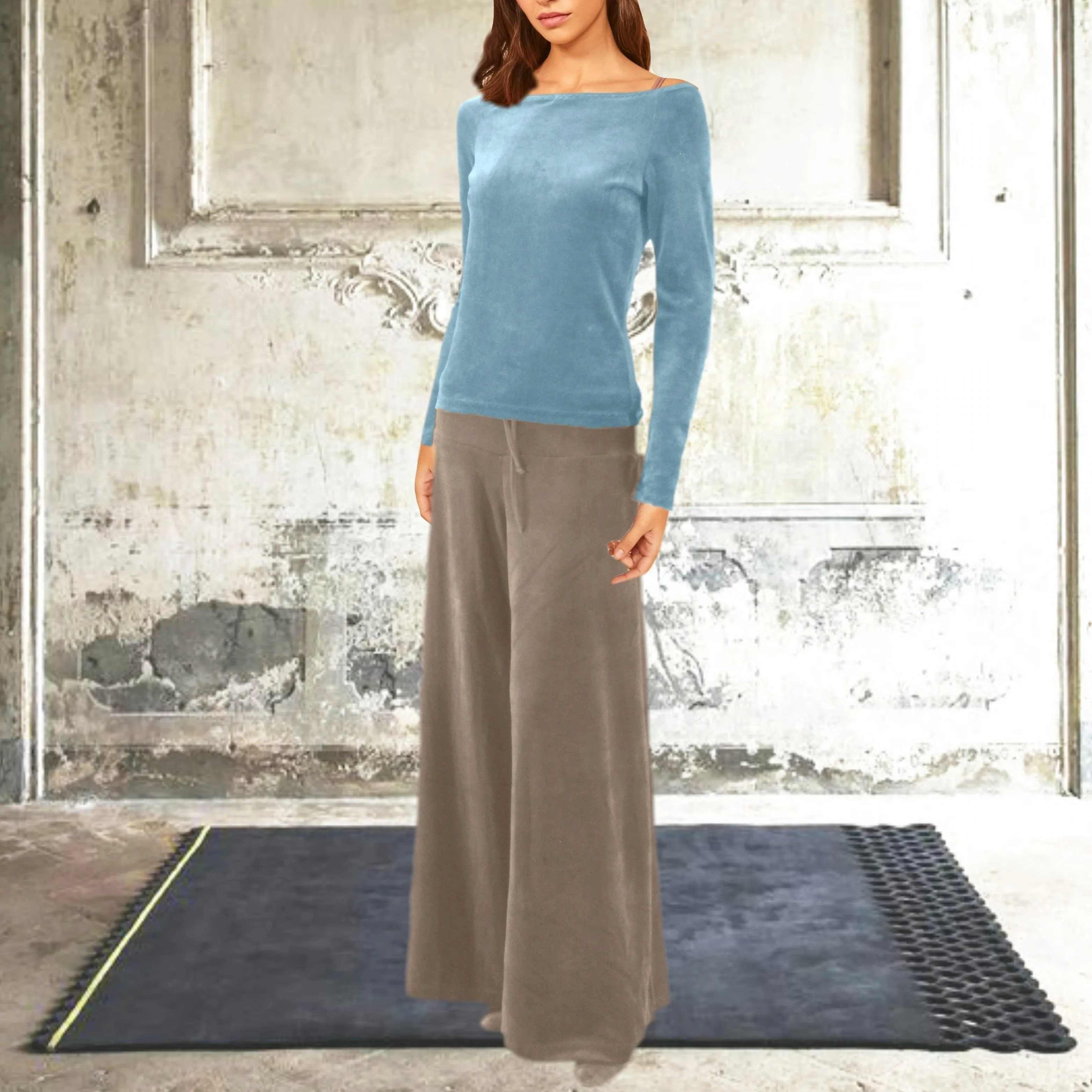 Palazzo broek in soepele nicky velours / Palazzo pants in cotton velvet