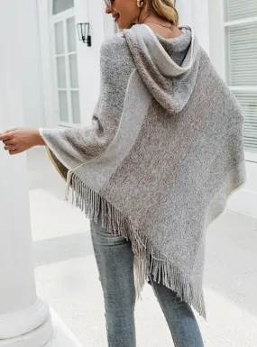 TastyHottie - COLOR MATCHING STRIPED HOODED CAPE PULLOVER KNITTED SHAWL