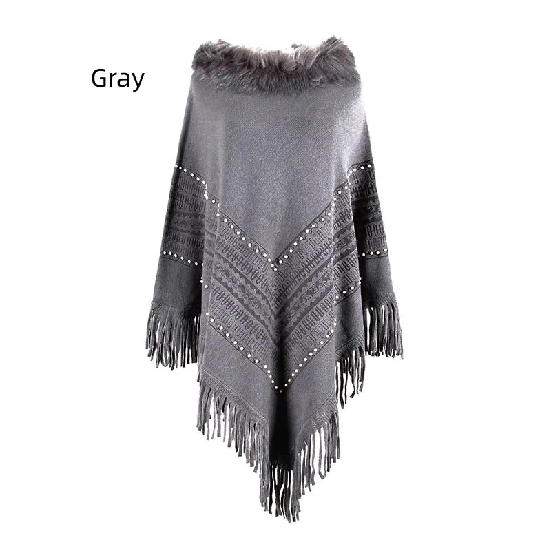 TastyHottie - FRINGE COLLAR BEADED SHAWL CLOAK