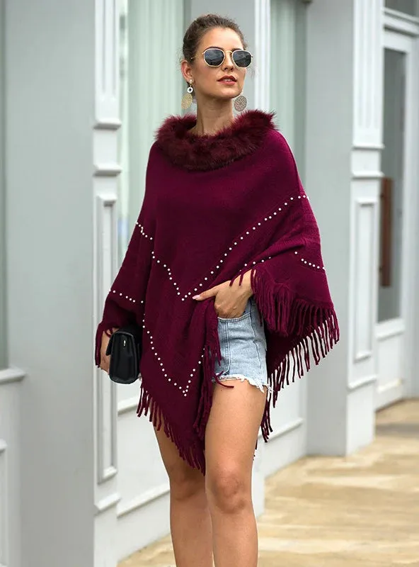 TastyHottie - FRINGE COLLAR BEADED SHAWL CLOAK