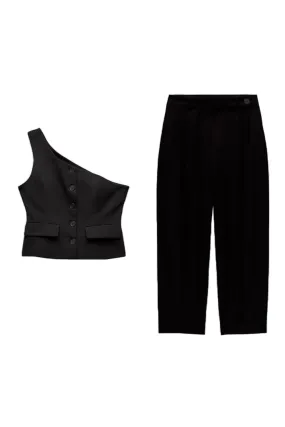 'Yolanda' One Shoulder Top & Cropped Pants Set (Sold Separately)